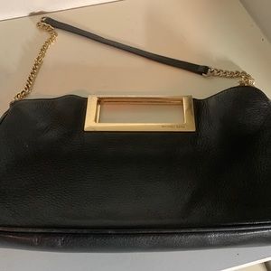 Michael Kors Gold Berkley Leather Clutch, Women's, Black